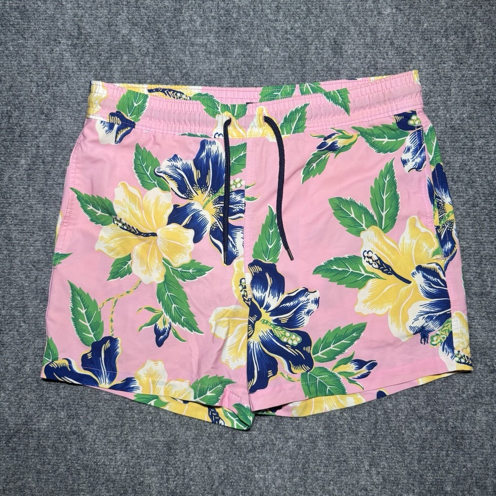 Polo Ralph Lauren Stretch Slim Fit Swim Trunks Men Small Pink Floral Mesh Lined